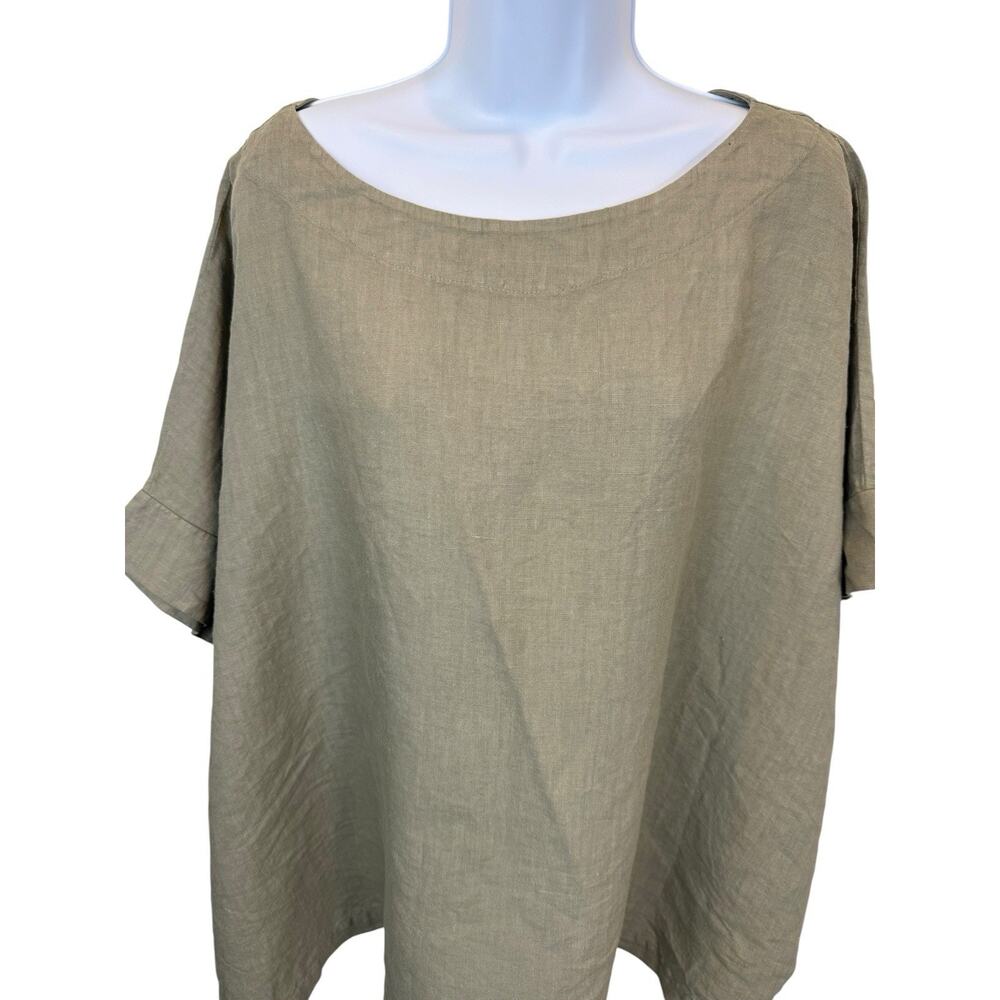 Linen Top Womens 2X Dark Olive Green Lagenlook Relaxed Oversized Made In USA - Picture 2 of 10